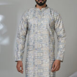Men’s pastel printed kurta with mosaic-style motifs