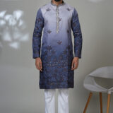 Men’s ombré blue embroidered kurta with palm tree motifs