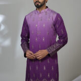 Men’s purple embroidered silk kurta with gold motifs