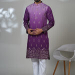 Men’s purple embroidered silk kurta with gold motifs