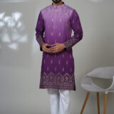 Men’s purple embroidered silk kurta with gold motifs