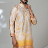 Men’s ombre yellow kurta with pearl placket and printed border
