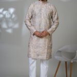 Men’s pastel mauve printed kurta with sequin detailing