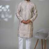 Men’s pastel mauve printed kurta with sequin detailing
