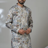 Men’s floral printed kurta with mirror work