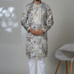 Men’s floral printed kurta with mirror work