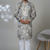Men’s floral printed kurta with mirror work